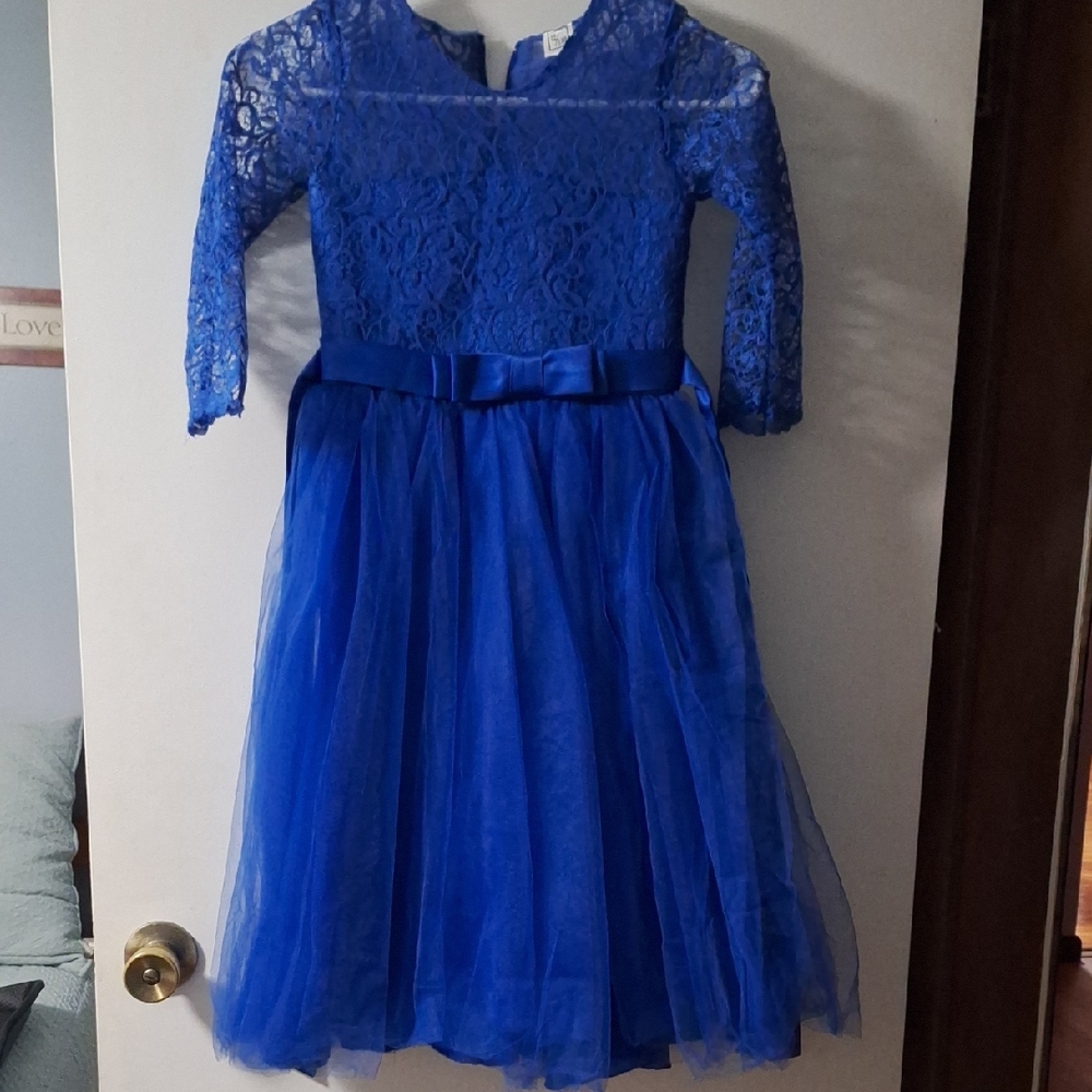 Charming Royal Blue Lace Kids Dress